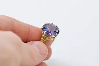Alksandritas 14k geltono aukso Žiedas Vintažinis stilius vrc073y